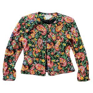 Maggie London Vintage Silk Quilted Paisley Floral Cropped Jacket Sz 6